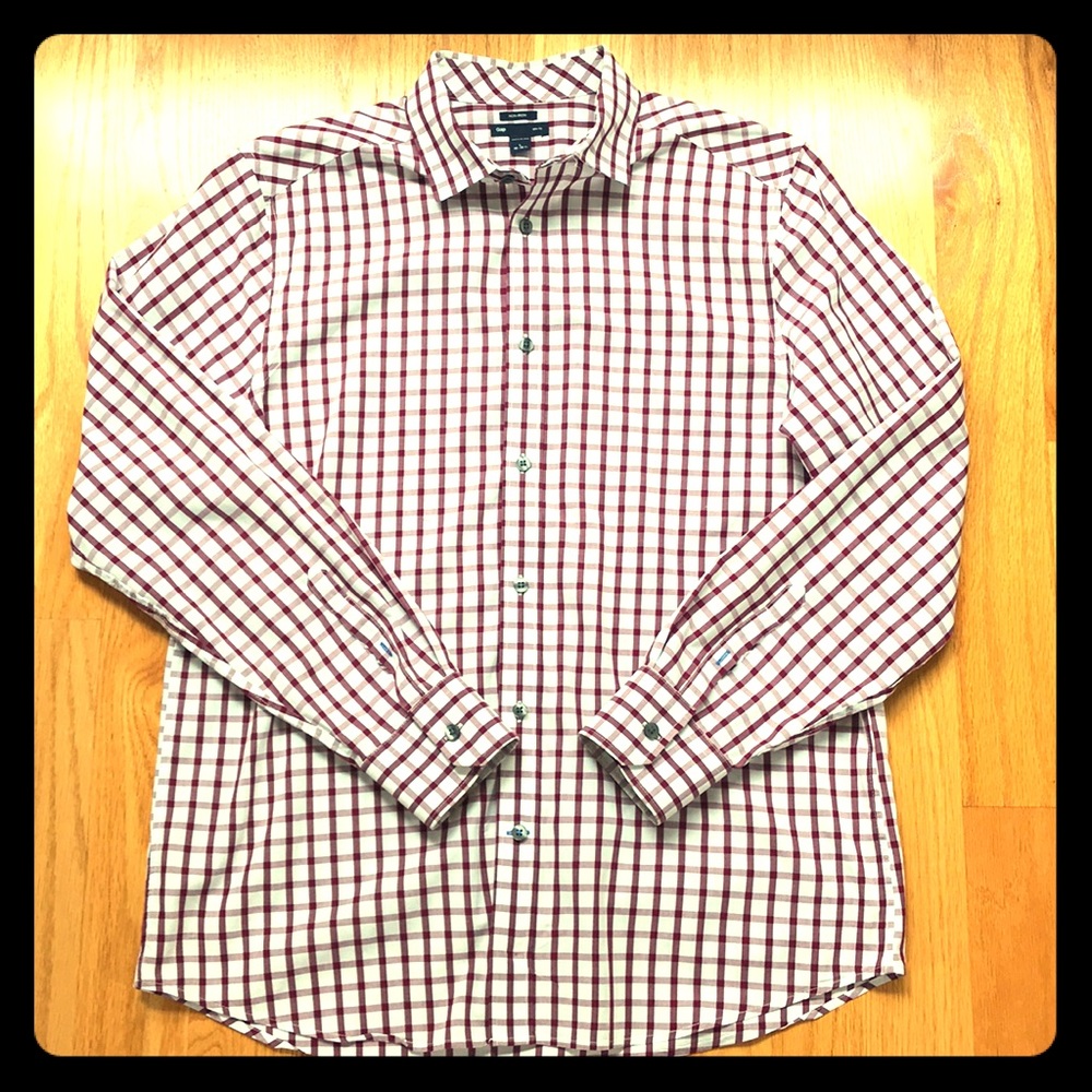Gap Non-iron Checked Shirt Maroon and White Slim